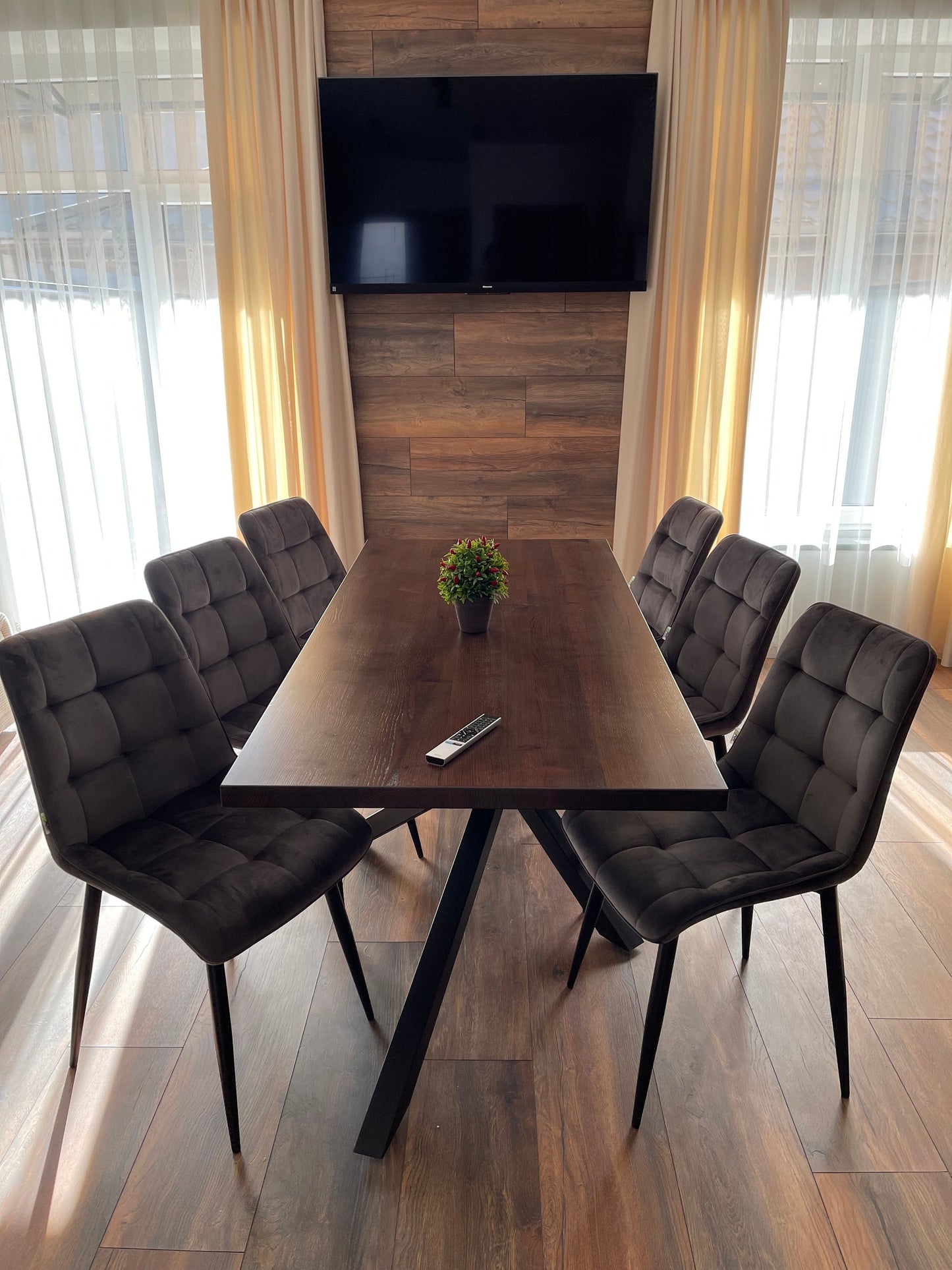 Our table base with client's wooden table top
