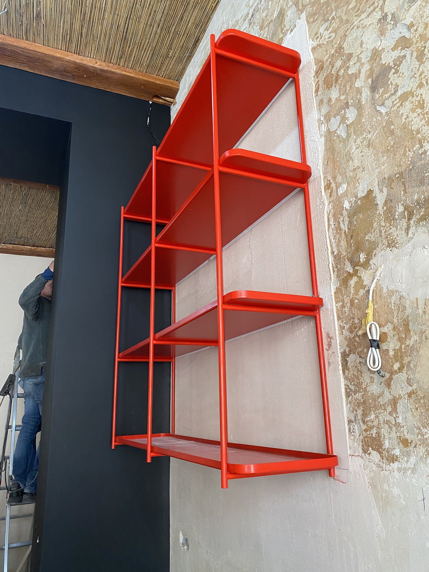Steel Hanging Bar Rack, sleek metal wall shelf, modular regal, strong metal rack